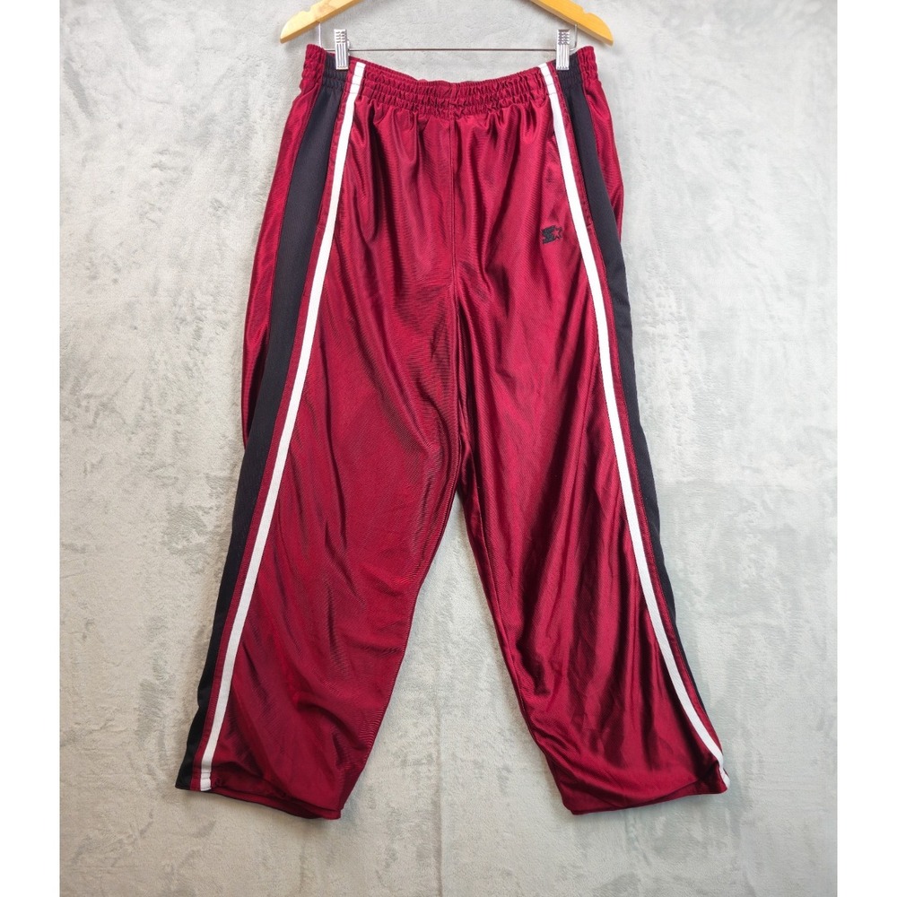 Vtg  Starter Track Pants Men XL Maroon Satin Lined Practice Basketball Striped